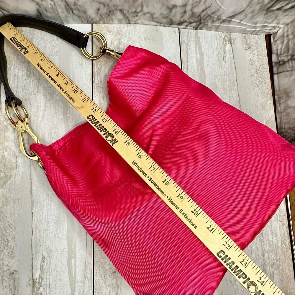 Bold Pink Large Durable Nylon Hobo Tote Bag Single Strap Everyday Multi Pockets